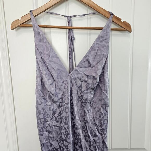 Topshop Heart Jacquard Slip Dress Womens Size 10 Purple Silky Maxi Fairy Elegant - Picture 3 of 12